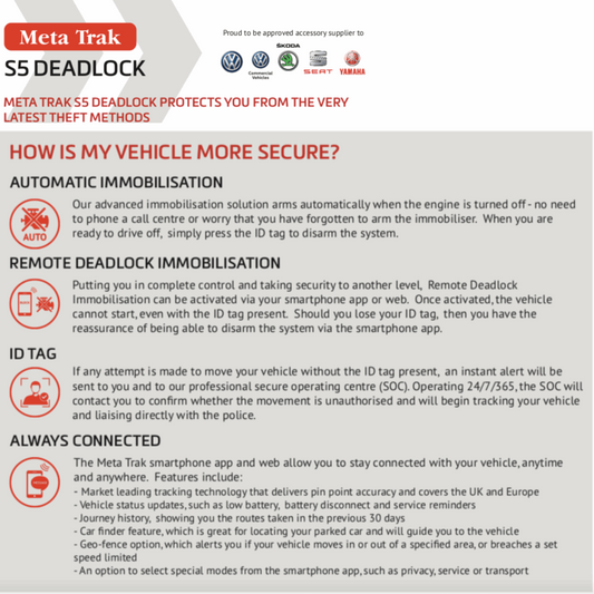 Meta Trak S5 Deadlock w/ Driver Immobiliser - Supply & Fit